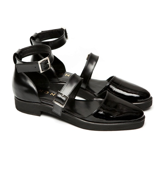 black leather closed toe sandals