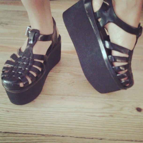 black platform jelly shoes