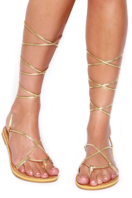 Gold Lace Up Sandals | CraftySandals.com