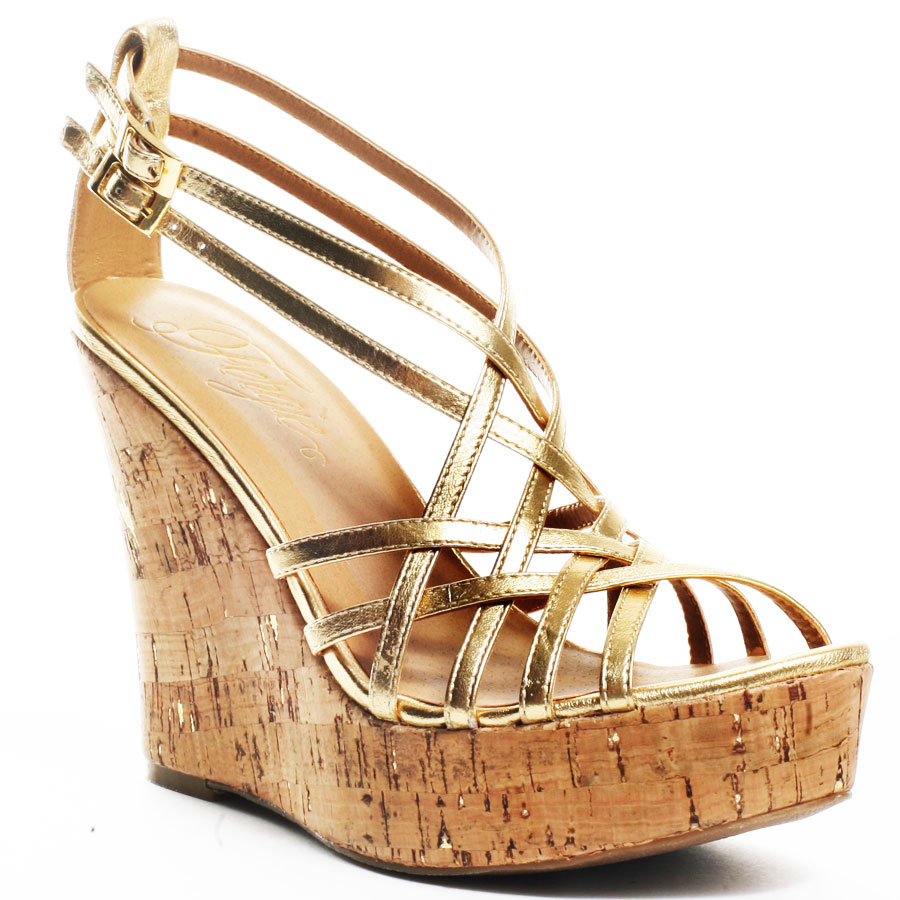 gold strappy wedge sandals