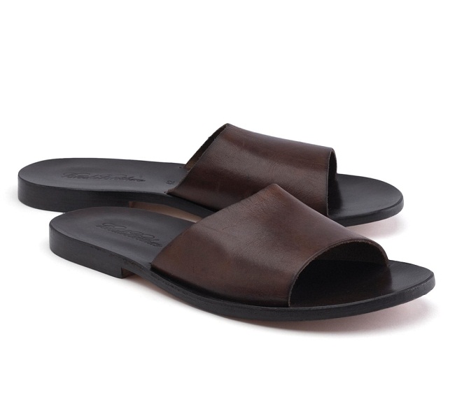 mens leather slide sandals