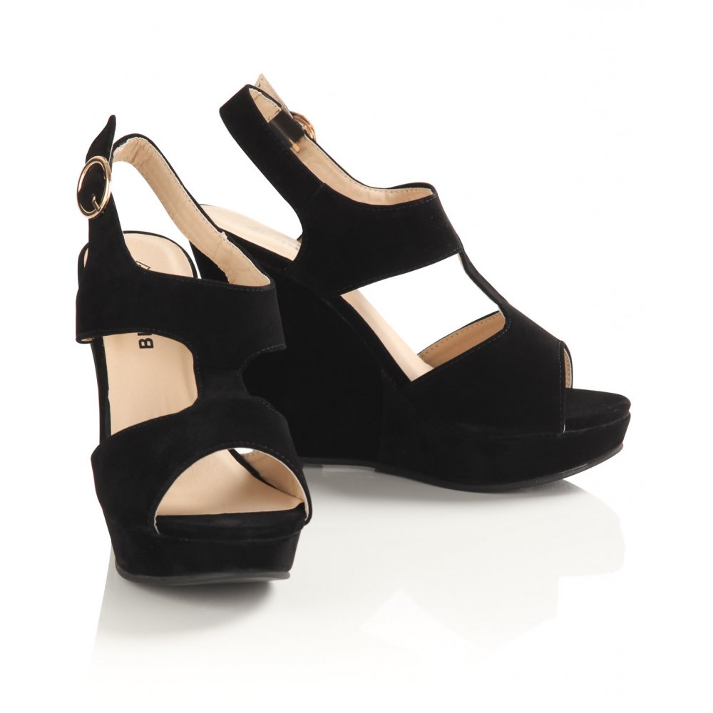 women's black wedge sandals