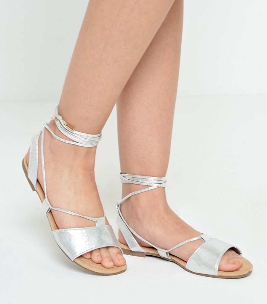 Silver Lace Up Sandals