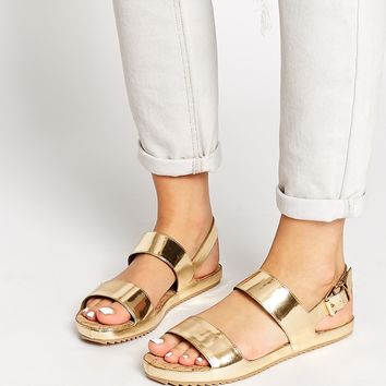 Gold Two Strap Sandals - CraftySandals.com